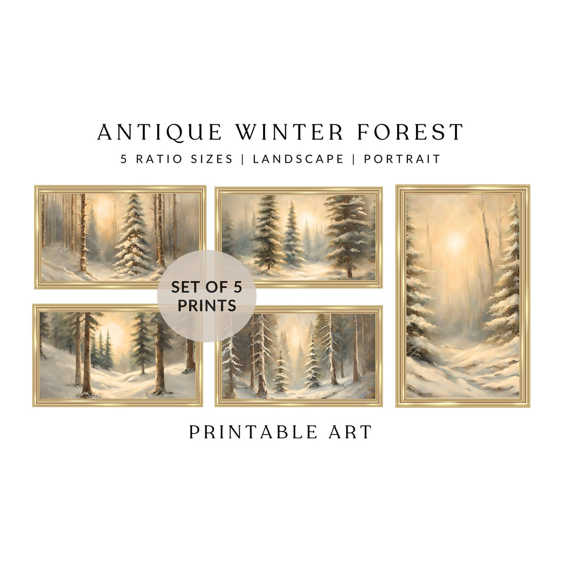 Winter Forest Wall Art, Printable Antique Vintage Watercolor, Christmas Home Decoration, Nostalgic Holiday Gift Unique
