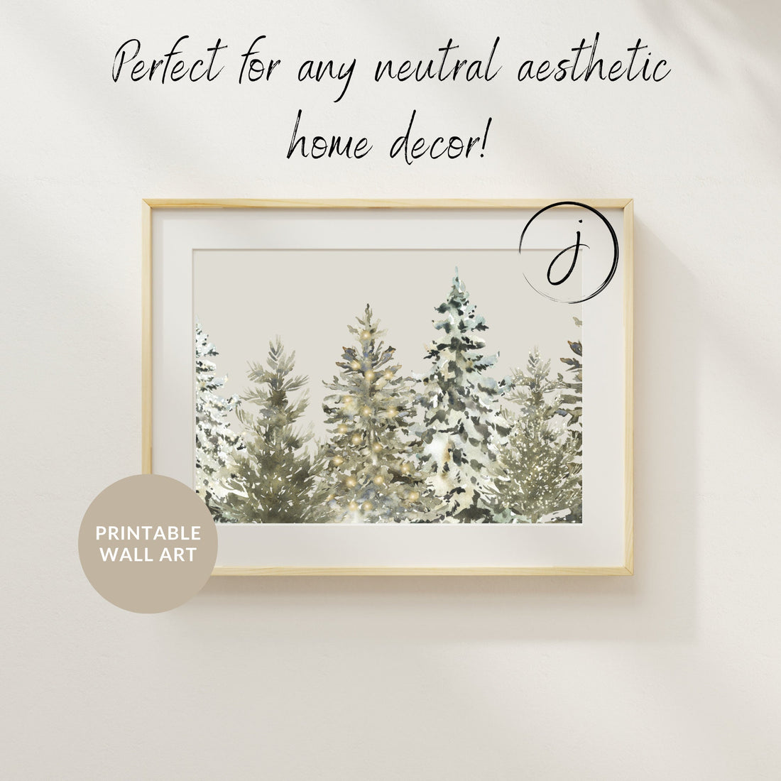 Neutral Winter Printable Wall Art | Christmas Decor | Spruce Tree Painting | Digital Art | Holiday Decor | Watercolor Neutral Painting