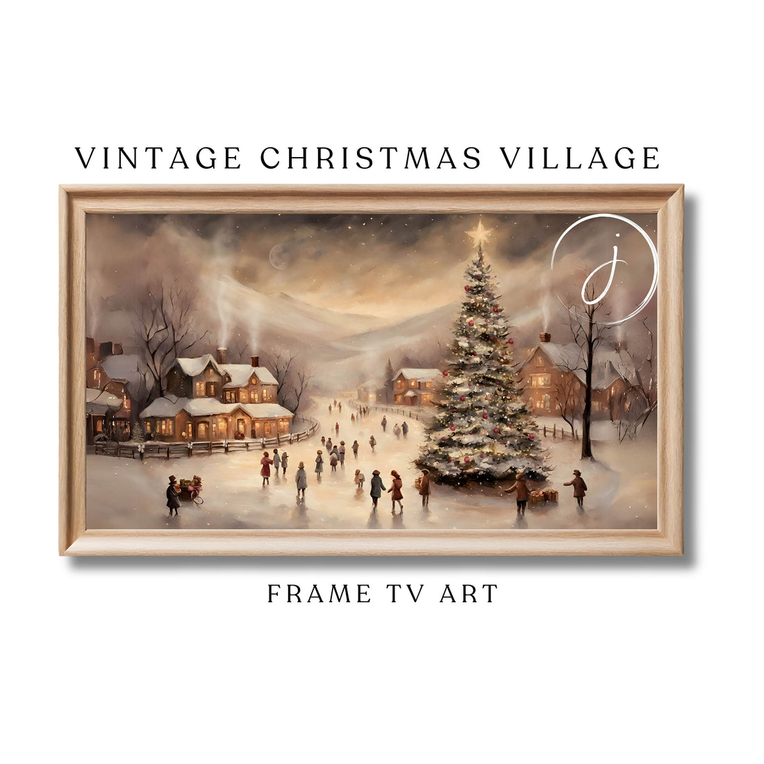 Vintage Christmas Frame TV Art | Nostalgic Winter Wonderland Painting | Holiday Scenery Decor, Perfect Antique Gift for Christmas Lovers