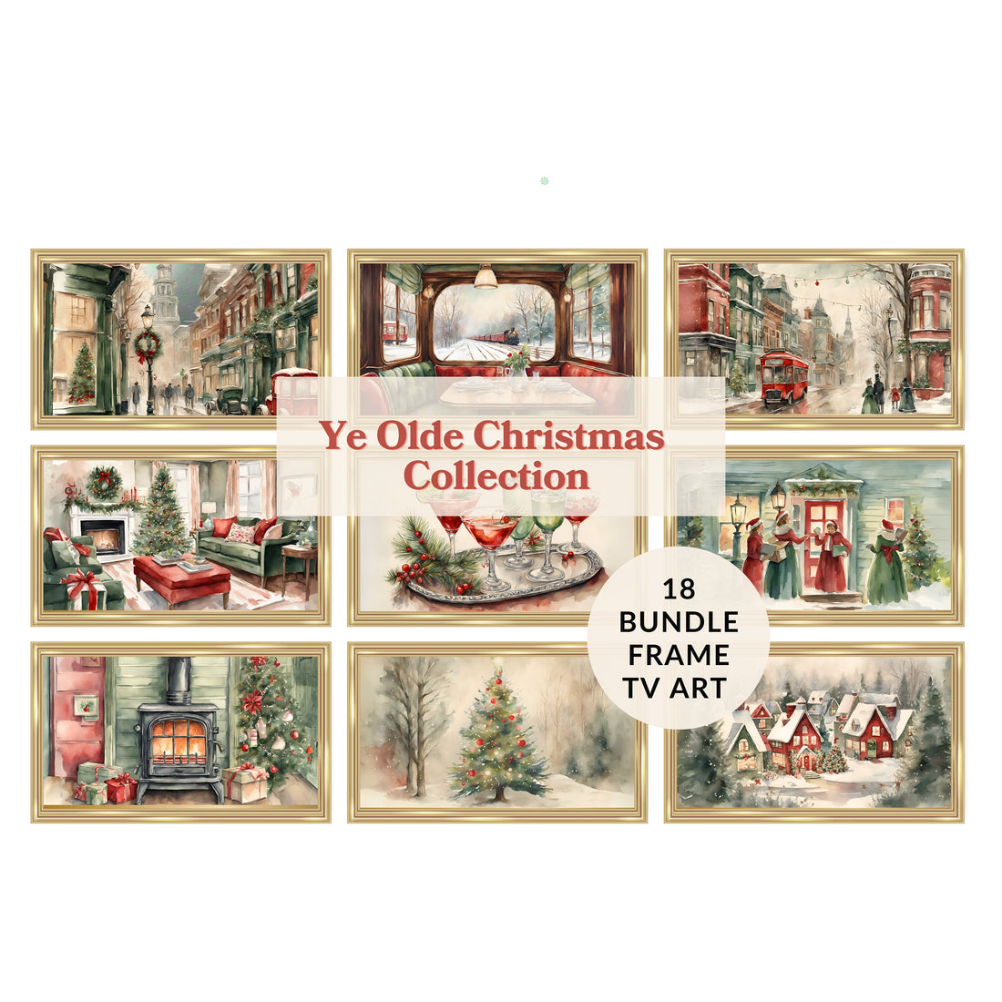 Ye Olde Christmas Collection Frame TV Art, Watercolor Holiday Digital Art, Nostalgic Victorian Decor, Antique Vintage Home Decor