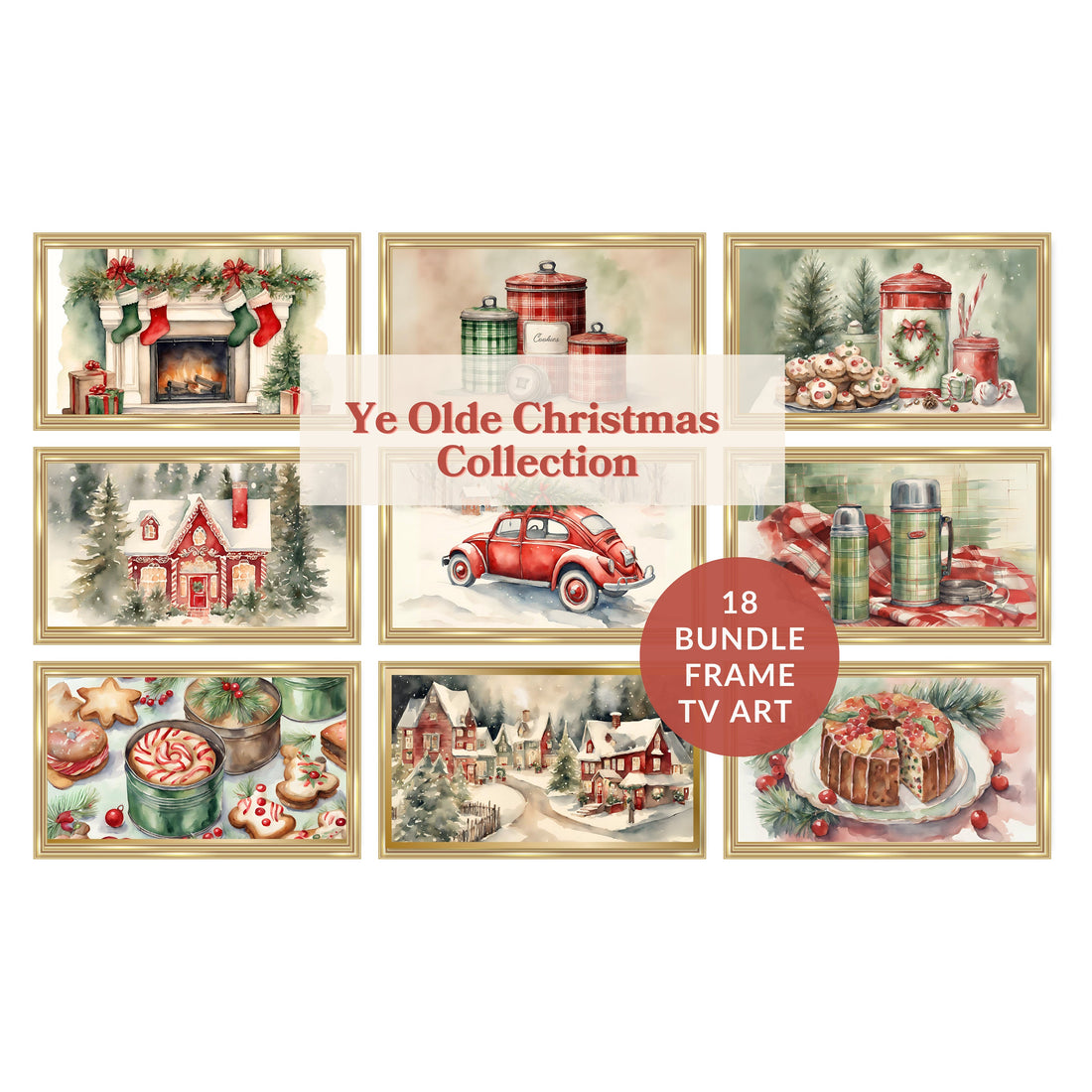Ye Olde Christmas Collection Frame TV Art, Watercolor Holiday Digital Art, Nostalgic Victorian Decor, Antique Vintage Home Decor