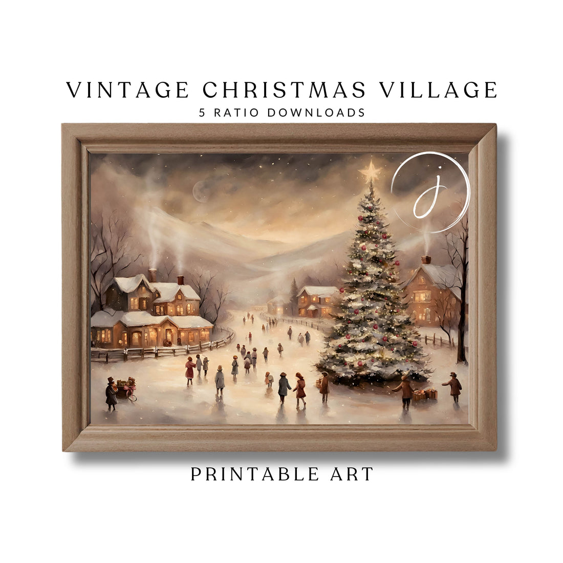 Christmas Holiday Vintage Wall Art | Winter Wonderland Decor | Christmas Tree Painting | Digital Art Download | Holiday Decor | Watercolor