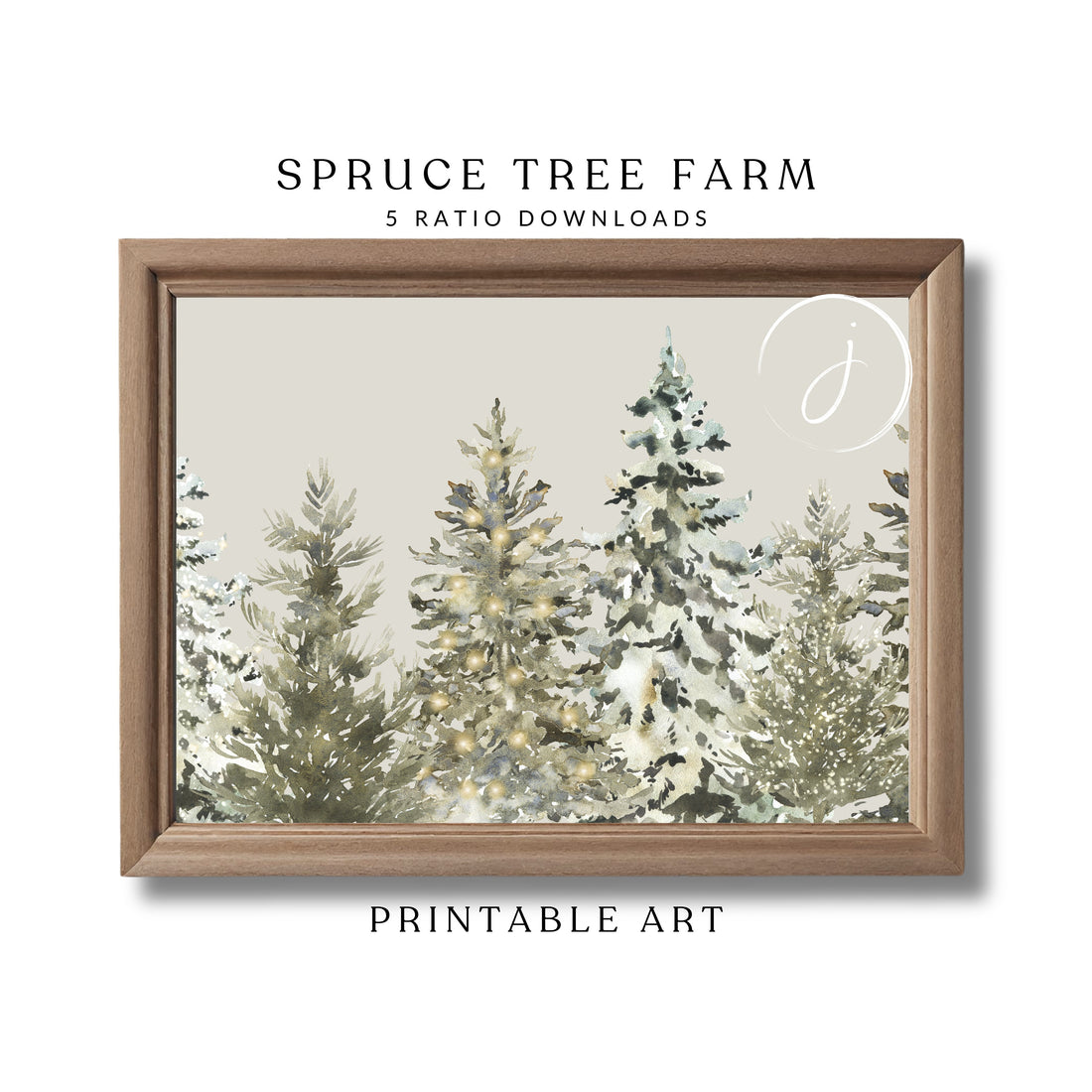 Neutral Winter Printable Wall Art | Christmas Decor | Spruce Tree Painting | Digital Art | Holiday Decor | Watercolor Neutral Painting